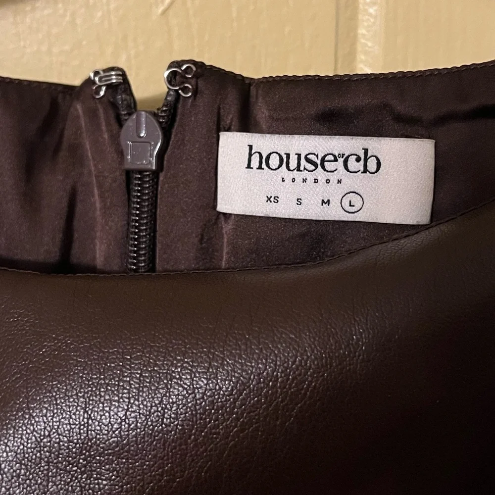 House of CB Brown Vegan Leather Sleeveless Maxi Dress Slit Back Bodycon Size L - Picture 11 of 11